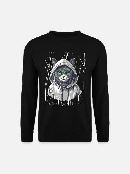 Katze mit Brille | Streetwear Katzenfans - Unisex Pullover - Schwarz
