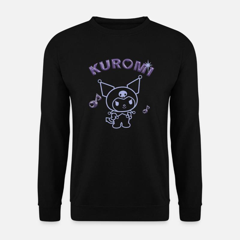 Kuromi Outline Design Mit Lila Chrome Schriftzug - Unisex Pullover - Schwarz