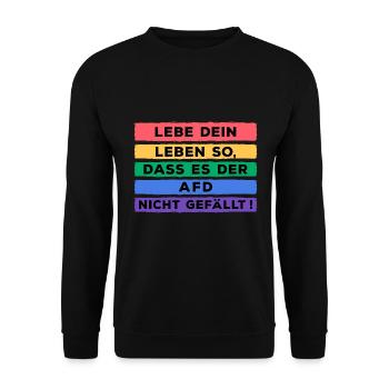 Lebe Dein Leben so dass es der AFD nicht gefällt - Unisex Pullover - Schwarz - Vorne - Alina (178cm) & Michal (187cm)