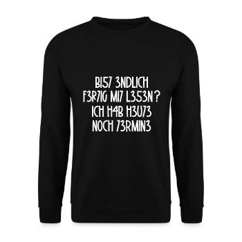 Bist Endlich Fertig mit lesen / Spruch, Student - Unisex Pullover - Schwarz - Vorne - Alina (178cm) & Michal (187cm)