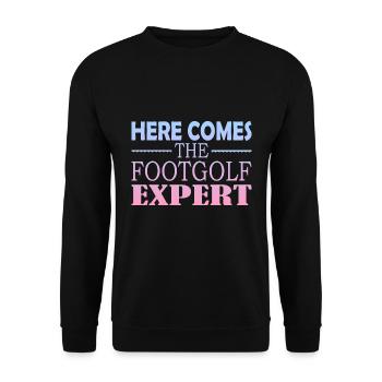 Here Comes The Footgolf Expert - Unisex Pullover - Schwarz - Vorne - Alina (178cm) & Michal (187cm)