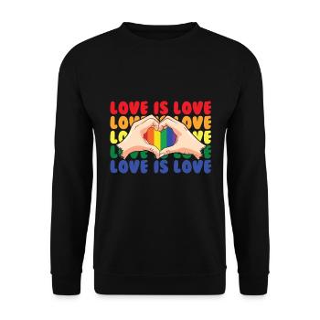 Love is Love / Hand Heart, Gay Pride, CSD, LGTB - Sweat-shirt Unisexe - noir - Devant - Alina (178cm) & Michal (187cm)