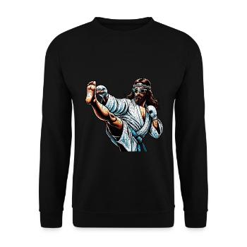 Lustiges Muay Thai Jesus Kickboxen Christliches Geschenk - Unisex Pullover - Schwarz - Vorne - Alina (178cm) & Michal (187cm)