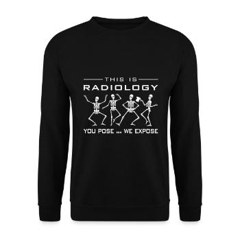 Tanzende Posende Skelette | Radiologie - Unisex Pullover - Schwarz - Vorne - Alina (178cm) & Michal (187cm)