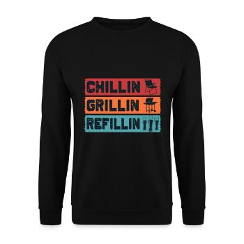 BBQ Chillin' Grillin' Refillin' Grilling Smoke - Unisex Sweatshirt - black - Front - Alina (178cm) & Michal (187cm)