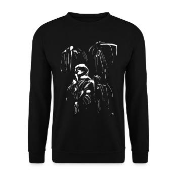 Minimal Manga / Ninja Figur ABSTRAKT - Unisex Pullover - Schwarz - Vorne - Alina (178cm) & Michal (187cm)