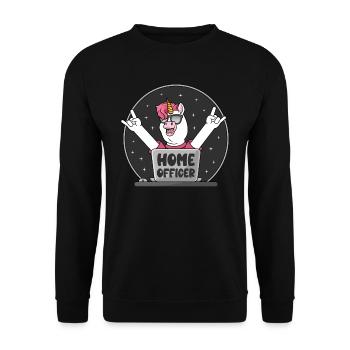 Homeofficer Einhorn Home Officer Büro Homeoffice - Unisex Pullover - Schwarz - Vorne - Alina (178cm) & Michal (187cm)
