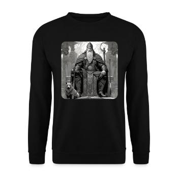Stolzer Wikinger Krieger Germane mit Schwert - Unisex Pullover - Schwarz - Vorne - Alina (178cm) & Michal (187cm)