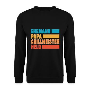 Ehemann Papa Grillmeister Held Vatertag - Unisex Pullover - Schwarz - Vorne - Alina (178cm) & Michal (187cm)