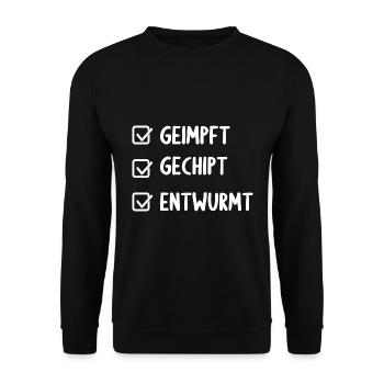 Geimpft entwurmt gechipt - Unisex Pullover - Schwarz - Vorne - Alina (178cm) & Michal (187cm)