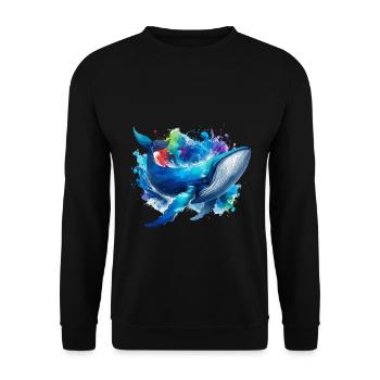 Blauwal Bunter Hintergrund - Unisex Pullover - Schwarz - Vorne - Alina (178cm) & Michal (187cm)