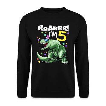 ROAR I'm 5 years old - T REX Birthday DINO - Unisex Sweatshirt - black - Front - Alina (178cm) & Michal (187cm)