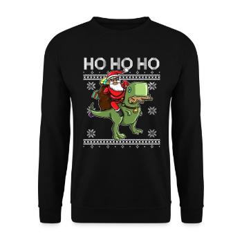 HO HO HO - Santa Claus T-Rex Gingerbread Man Gifts - Unisex Sweatshirt - black - Front - Alina (178cm) & Michal (187cm)