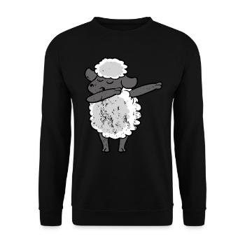 Retro Vintage Grunge Style Dabbing Dab Schaf Lamm - Unisex Pullover - Schwarz - Vorne - Alina (178cm) & Michal (187cm)
