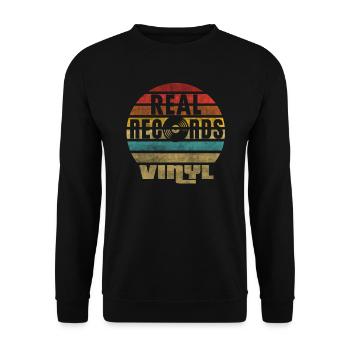 Vinyl Vintage Retro Musik Schallplatte Platte LP - Unisex Pullover - Schwarz - Vorne - Alina (178cm) & Michal (187cm)