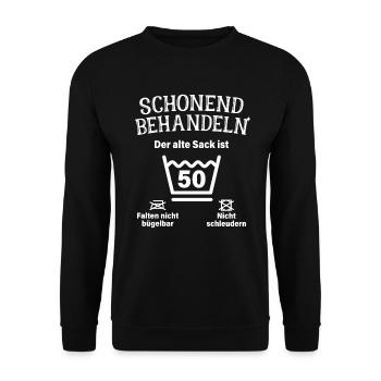 Schonend Behandeln 50. Geburtstag Der Alte Sack 50 - Unisex Pullover - Schwarz - Vorne - Alina (178cm) & Michal (187cm)