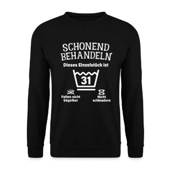 Schonend Behandeln 31. Geburtstag Einzelstück 31 - Unisex Pullover - Schwarz - Vorne - Alina (178cm) & Michal (187cm)