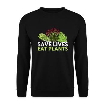 Save Lives Eat Plants Animal Rescue Animal Rights - Unisex Pullover - Schwarz - Vorne - Alina (178cm) & Michal (187cm)