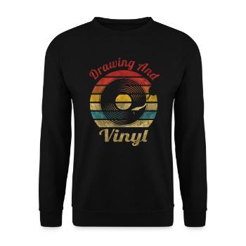Drawing and Vinyl Retro Vintage Music - Unisex Sweatshirt - black - Front - Alina (178cm) & Michal (187cm)