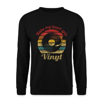 Fais tourner mon cœur Vinyl Retro Vintage Music - Sweat-shirt Unisexe - noir - Devant - Alina (178cm) & Michal (187cm)