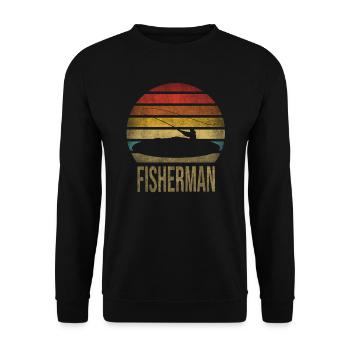 Fishing Fisherman Fisherwoman Fisher Retro Vintage - Unisex Pullover - Schwarz - Vorne - Alina (178cm) & Michal (187cm)