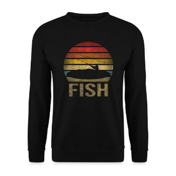 Fishing Fisherman Fisherwoman Fisher Retro Vintage - Unisex Pullover - Schwarz - Vorne - Alina (178cm) & Michal (187cm)