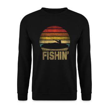 Fishing Fisherman Fisherwoman Fisher Retro Vintage - Unisex Pullover - Schwarz - Vorne - Alina (178cm) & Michal (187cm)