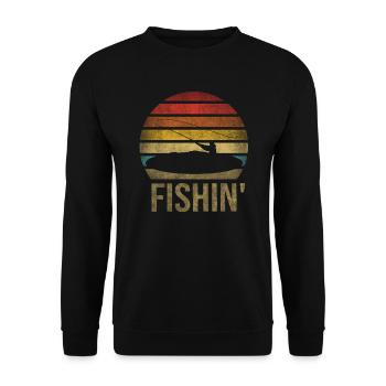 Fishing Fisherman Fisherwoman Fisher Retro Vintage - Unisex Pullover - Schwarz - Vorne - Alina (178cm) & Michal (187cm)