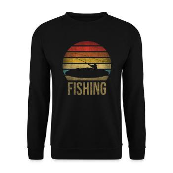 Fishing Fisherman Fisherwoman Fisher Retro Vintage - Unisex Pullover - Schwarz - Vorne - Alina (178cm) & Michal (187cm)