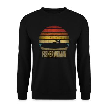 Fishing Fisherman Fisherwoman Fisher Retro Vintage - Unisex Pullover - Schwarz - Vorne - Alina (178cm) & Michal (187cm)