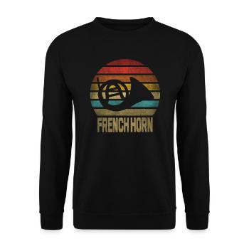 Français Instrument de cor Retro Sunset - Sweat-shirt Unisexe - noir - Devant - Alina (178cm) & Michal (187cm)