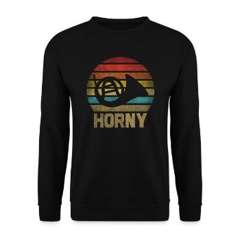 Français Instrument de cor Retro Sunset - Sweat-shirt Unisexe - noir - Devant - Alina (178cm) & Michal (187cm)