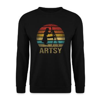 Peinture Petite Fille à l’intérieur Arts Rétro Coucher de Soleil - Sweat-shirt Unisexe - noir - Devant - Alina (178cm) & Michal (187cm)
