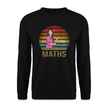 Math Teacher Mathematics School Retro Sunset - Unisex Sweatshirt - black - Front - Alina (178cm) & Michal (187cm)