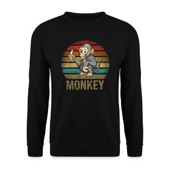 Monkey Eating Banana Dinner Retro Sunset - Unisex Sweatshirt - black - Front - Alina (178cm) & Michal (187cm)