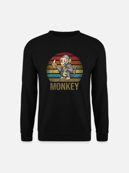 Monkey Eating Banana Dinner Retro Sunset - Unisex Pullover - Schwarz