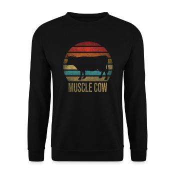Muscle Cow Animal Retro Sunset - Unisex Pullover - Schwarz - Vorne - Alina (178cm) & Michal (187cm)