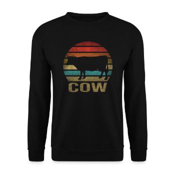 Muscle Cow Animal Retro Sunset - Unisex Pullover - Schwarz - Vorne - Alina (178cm) & Michal (187cm)