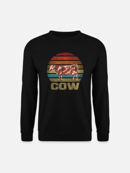 Muscle Cow Animal Retro Sunset - Unisex Sweatshirt - black