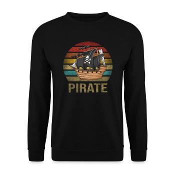 Pirate Ship Pirates Retro Sunset - Unisex Pullover - Schwarz - Vorne - Alina (178cm) & Michal (187cm)