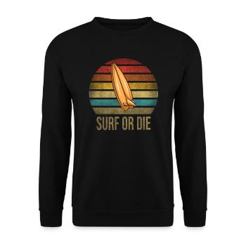 Surf Or Die Surfboard Summer Retro Sunset - Unisex Sweatshirt - black - Front - Alina (178cm) & Michal (187cm)