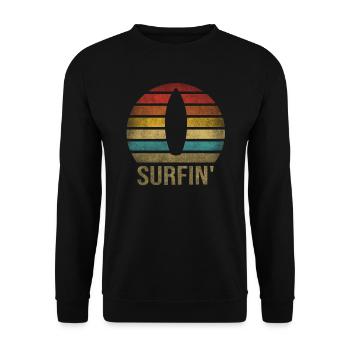 Surf Or Die Surfboard Summer Retro Sunset - Unisex Sweatshirt - black - Front - Alina (178cm) & Michal (187cm)