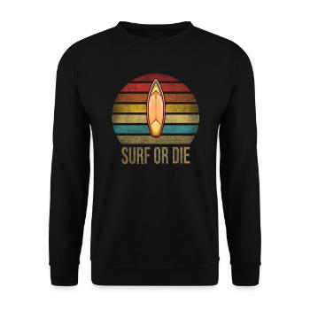 Surf Or Die Surfboard Summer Retro Sunset - Unisex Sweatshirt - black - Front - Alina (178cm) & Michal (187cm)