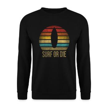 Surf Or Die Surfboard Summer Retro Sunset - Unisex Sweatshirt - black - Front - Alina (178cm) & Michal (187cm)