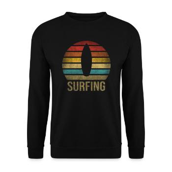 Surf Or Die Surfboard Summer Retro Sunset - Unisex Sweatshirt - black - Front - Alina (178cm) & Michal (187cm)