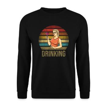 Drinking Wine Fun Alcohol Woman Retro Sunset - Unisex Sweatshirt - black - Front - Alina (178cm) & Michal (187cm)