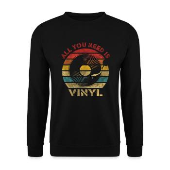 Tout ce dont vous avez besoin est Vinyl Retro Vintage Music - Sweat-shirt Unisexe - noir - Devant - Alina (178cm) & Michal (187cm)