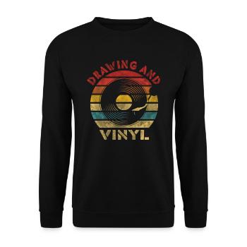 Drawing and Vinyl Retro Vintage Music - Unisex Sweatshirt - black - Front - Alina (178cm) & Michal (187cm)