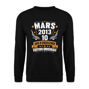Vintage Cadeau Mars 2013, 10 Ans Anniversaire - Sweat-shirt Unisexe - noir - Devant - Alina (178cm) & Michal (187cm)