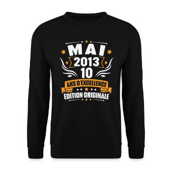 Vintage Cadeau Mai 2013, 10 Ans Anniversaire - Sweat-shirt Unisexe - noir - Devant - Alina (178cm) & Michal (187cm)